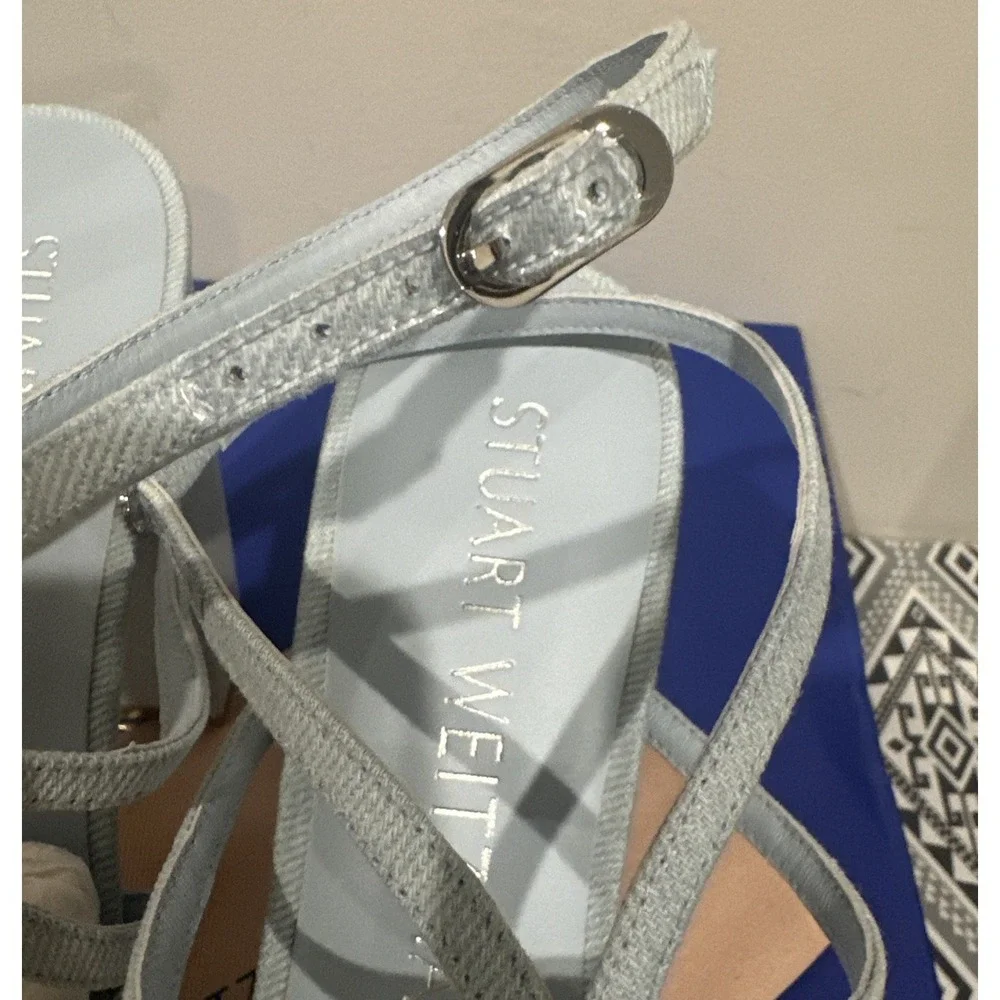 Stuart Weitzman EU 39/8.5B Barely There Sq Hi Platform‎ Sandals Vint Light Denim